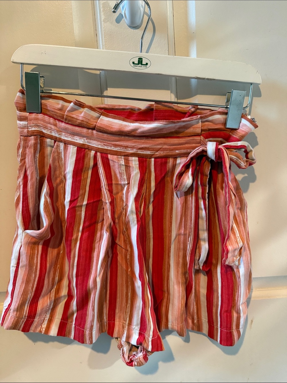 Forever 21 Red, Pink, Orange & White Striped Tie-Waist Shorts